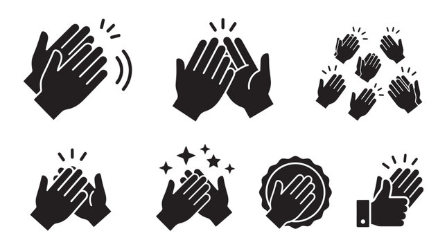 Clapping hands silhouettes with star and sound wave effects