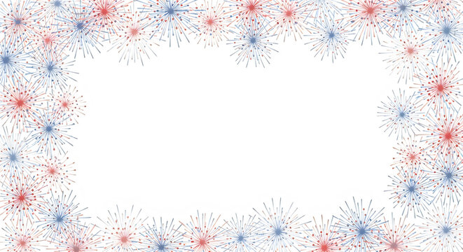 Colorful fireworks on isolated on transparent background border frame design