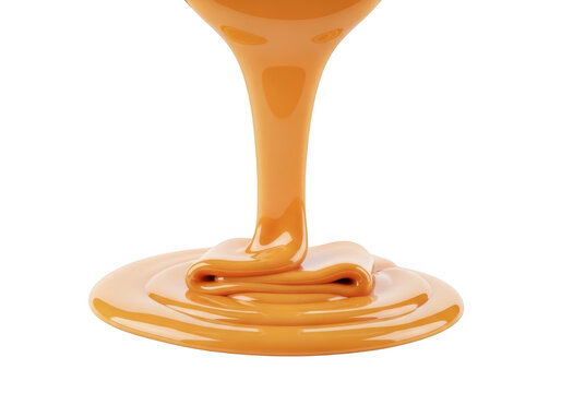 Thick caramel sauce pouring and flowing, sweet dessert ingredient