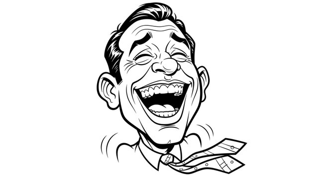 Happy Cartoon Businessman Laughing Heartily and Confidently on Isolated White Background