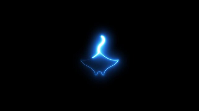 Neon stingray silhouette glowing animation on black background