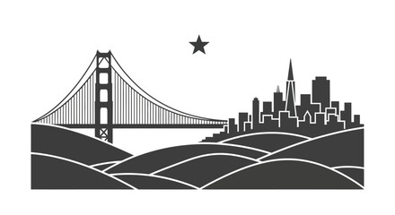 Fototapeta premium San Francisco Golden Gate Bridge and City Skyline Silhouette Illustration.
