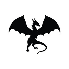 Fototapeta premium Silhouette of a dragon with wings spread, fantasy creature, silhouette vector illustration, dragon with spread wings silhouette vector illustration