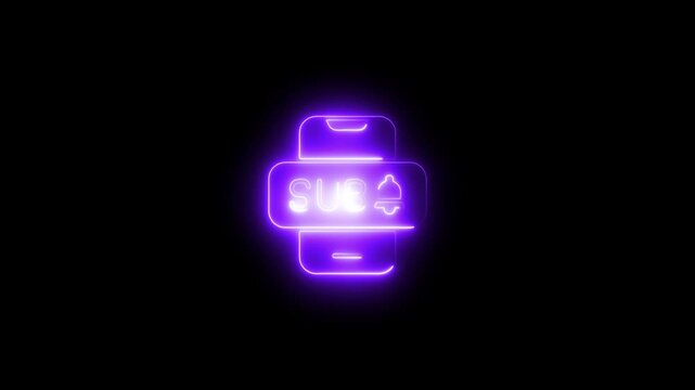 Neon subscribe button and notification bell animation on smartphone screen