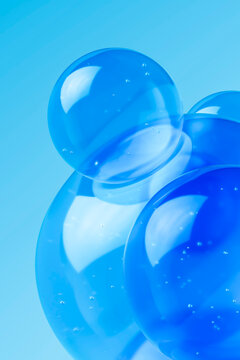 Transparent blue liquid glass in 3D composition on light background