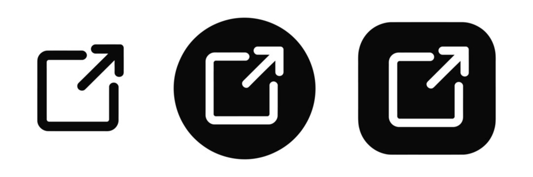 External link button icon set with open in new tab symbols for expand, outbound, launch, and redirect actions in UI, UX, and web navigation design.