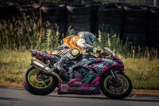 Regular training in Riga, Latvia, Bikernieki on 12-05-2026  Motorcyclist Racing on Track with Custom Bike