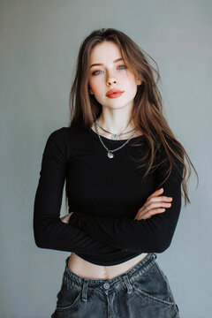 modern russian woman in casual clothing, confident russian woman portrait in contemporary style, stylish young russian woman lifestyle portrait
