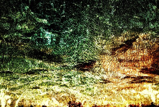 Dark Green Orange Grunge Texture Background with Abstract Weathered Surface and Rust Effect