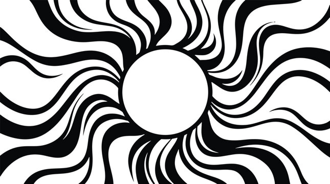 Black and white sunburst pattern with wavy lines