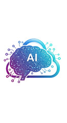 Fototapeta premium AI technology cloud with brain shape made of circuits symbolizing advanced digital learning and data processing.
