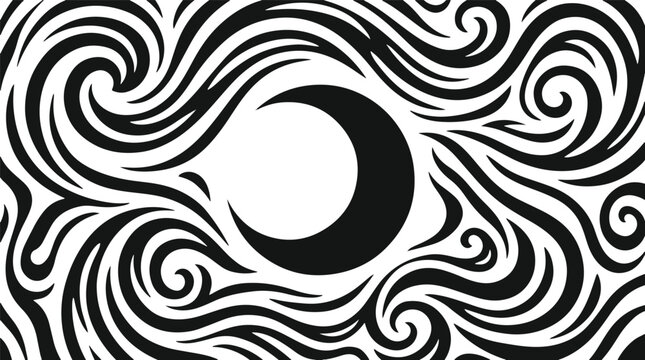 Black and white swirling pattern with eye shape