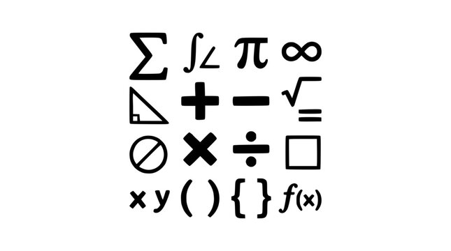 Math symbols icons are shown on a white background