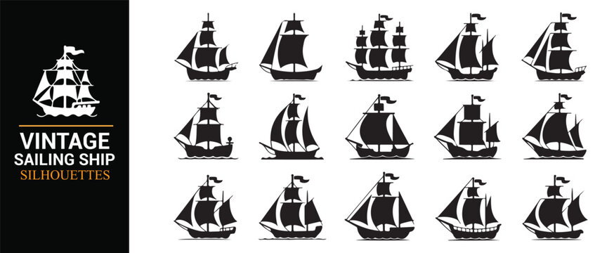 Nautical Sailing Ship Graphics Set for Maritime Heritage Projects