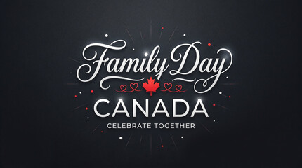 Obraz premium Family Day Canada Celebrate Together greeting on dark background with sparkles.