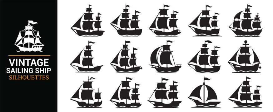 Maritime Ship Symbol Collection with Vintage Sailboat Illustrations