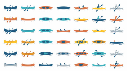 Fototapeta premium Seamless pattern of various colorful kayak and paddle icons.