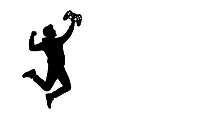 Obraz premium Silhouette of a gamer jumping in excitement holding a controller.