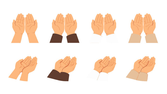 Set of cupped hands in different sleeve styles vector illustration