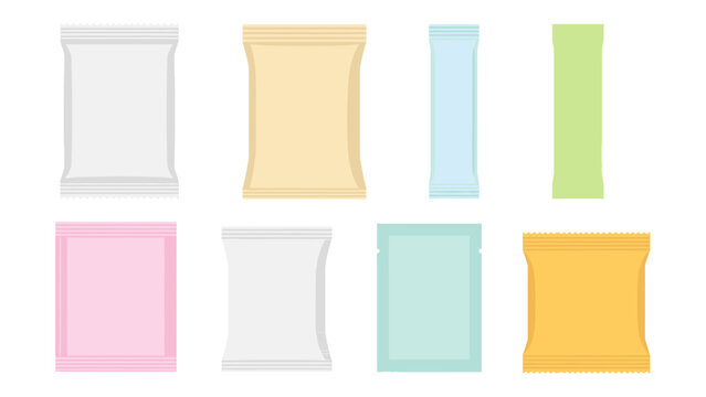 Set of colorful blank sachet and wrapper package templates