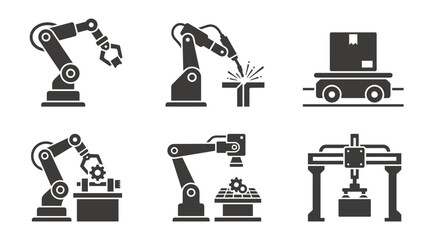 Fototapeta premium Collection of robotic arms performing various industrial tasks in a factory setting