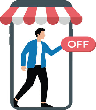 Professional Deactivating Mobile Store Application Vector Concept Featuring Smartphone and Application Disable Symbols Designs Vector Designs