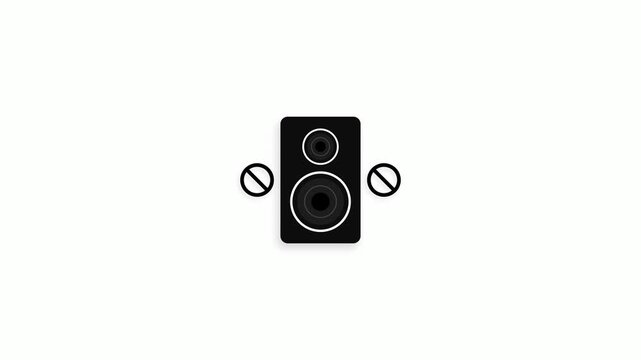 Minimalist black audio speaker mute icon with rotating volume indicators. 4K Video