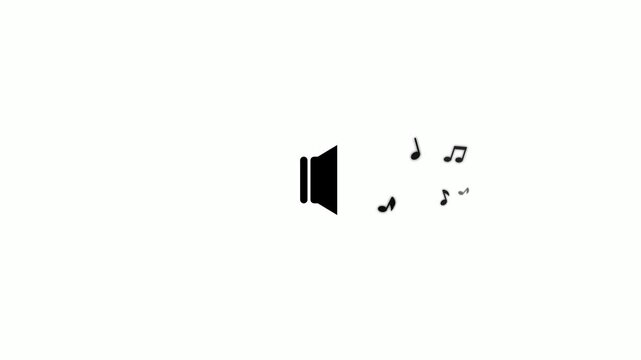Animated speaker icon emitting musical notes on white background. 4K Video