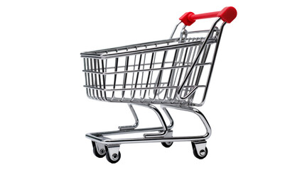 Isolated empty metal mini shopping cart with red handle for retail and consumer sales © Lucas