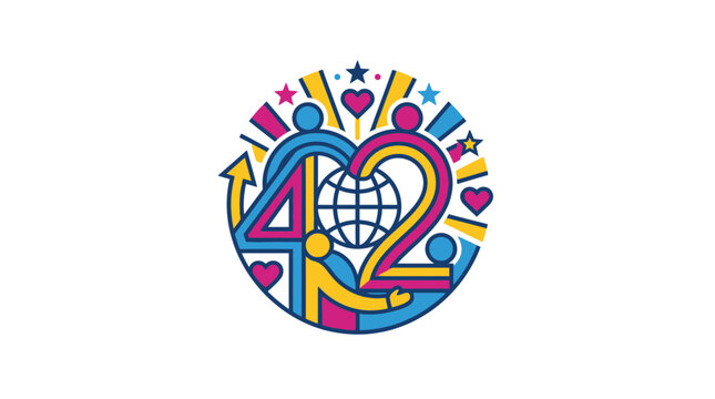 Number 42 Celebration with Global Community and Love Symbols