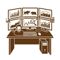 Obraz premium Stock trader workstation silhouette against a white background