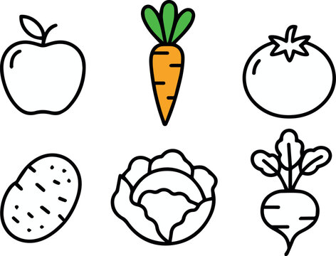vegetable simple outline apple carrot tomato potato cabbage beet icons