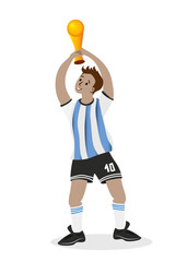 jóven argentino de pie alzando la copa, mundial de fútbol. © SofiaMartina