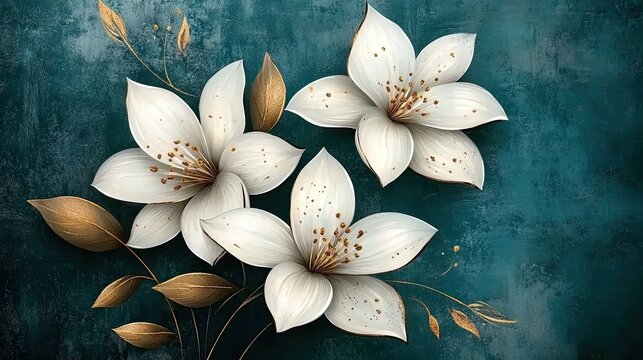 Elegant white flowers on teal background