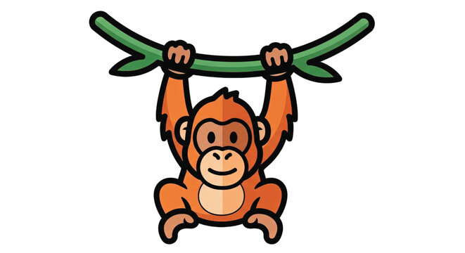 Cartoon monkey hanging from branch.