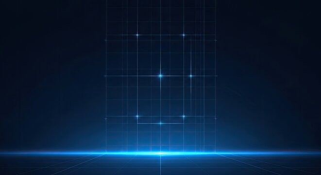 Glowing blue digital grid background with horizontal light streak.
