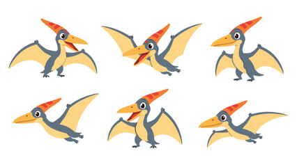 Cute cartoon pterodactyl characters in different poses © icon_art