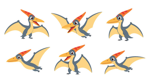 Cute cartoon pterodactyl characters in different poses