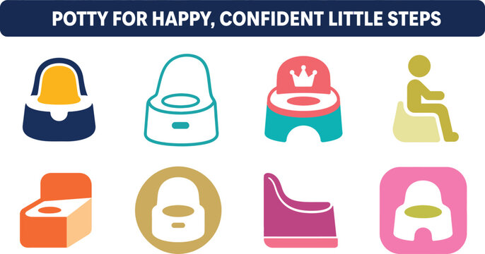 Potty training icon set for happy and confident toddlers learning little steps