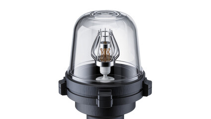 Isolated modern industrial signal light with clear dome and intricate filament bulb design © Lucas