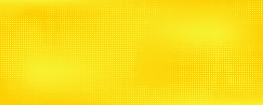 Yellow halftone pattern. Retro comic gradient background. Bright orange pixelated dotted texture overlay. Vector backdrop for poster, banner, advertisement