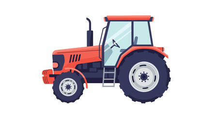 Naklejka premium A flat illustration of a red tractor with dark blue wheels and a cab