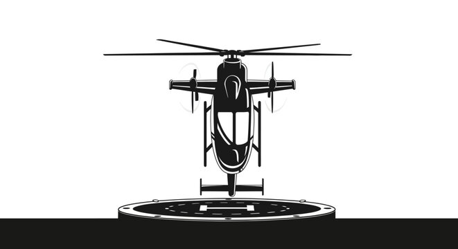 Front view illustration of a modern compound helicopter hovering above a landing pad.
