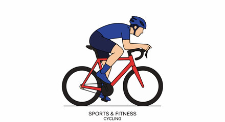 Obraz premium A stylized cartoon of a cyclist in a blue uniform on a red bicycle, wearing a blue helmet