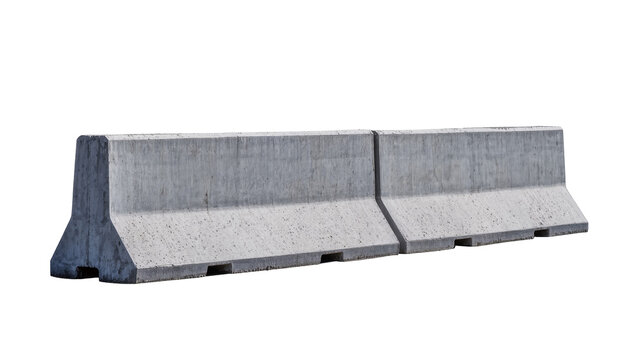 Isolated pair of joined gray concrete Jersey barriers for road safety and construction