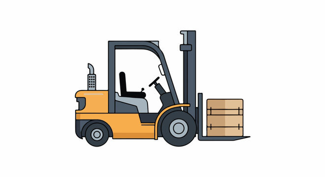 A yellow and gray forklift lifts a stack of boxes, ready for transport or storage