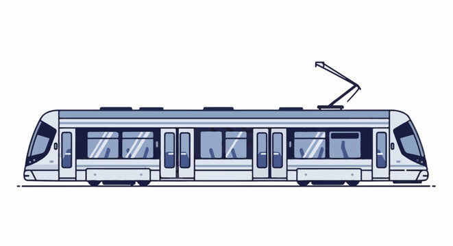 A modern, multi-car train with a pantograph on the roof and tinted windows