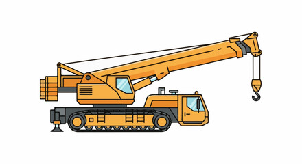 Obraz premium An orange crawler crane with a long boom, hook, and outriggers