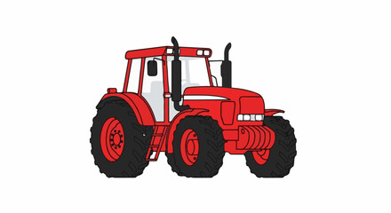 Fototapeta premium A simple, red cartoon tractor with black tires and exhaust pipes