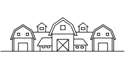 Farm building line art vector with barns and sheds for rural landscape design and agricultural branding © Kue